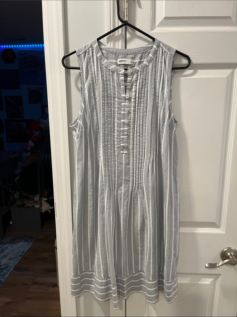 Sonoma Light Blue and White Sleeveless Striped Dress